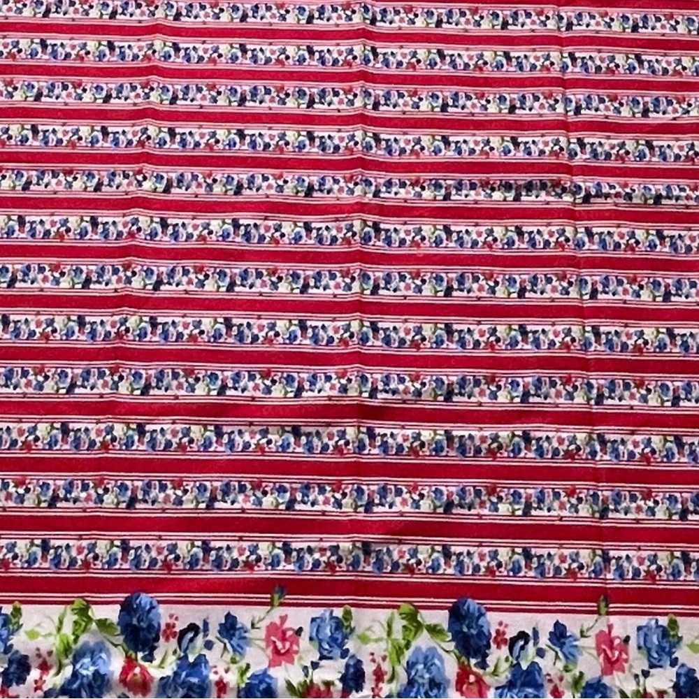 Floral and Striped Red Multicolor Cotton Fabric